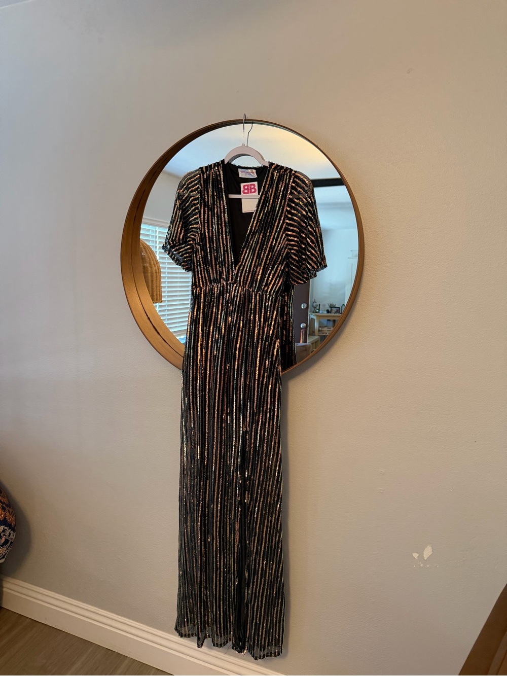 BB Dakota Black Metallic-Stripe Surplice Maxi Dress